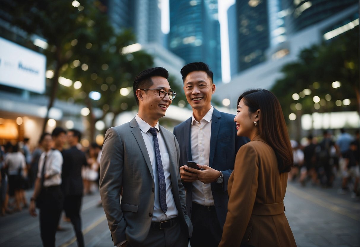 A group of people in Singapore engage in strategic promotions, utilizing various tactics to market their products or services