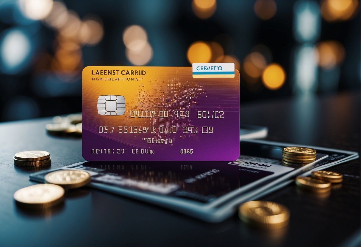 A credit card with "Latest Promotions" text surrounded by cash and promotional items