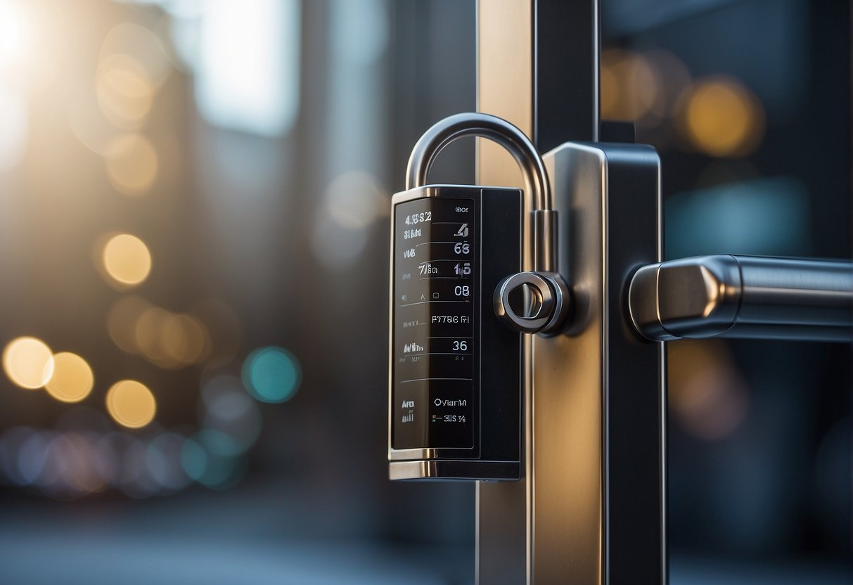 A digital lock displayed with promotional banners and pricing information