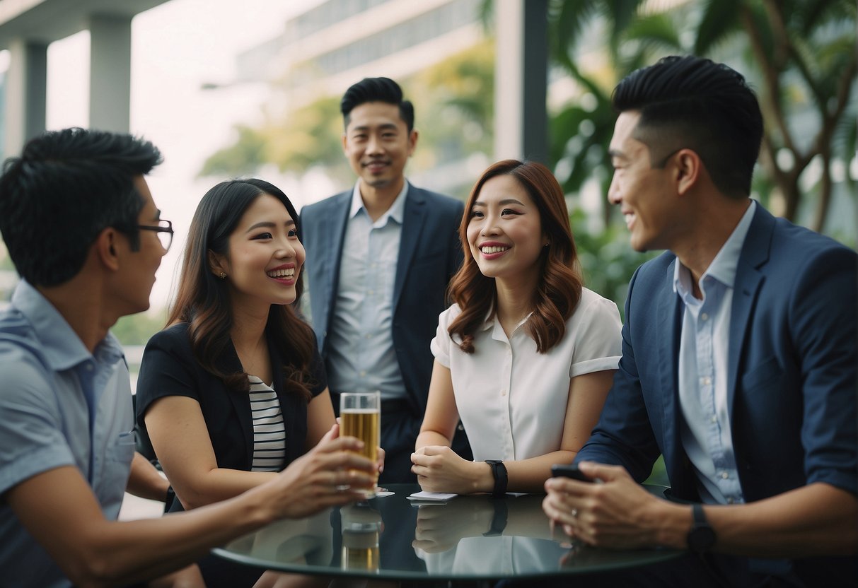 A group of people in Singapore engaging in interactive promotions and discussing frequently asked questions