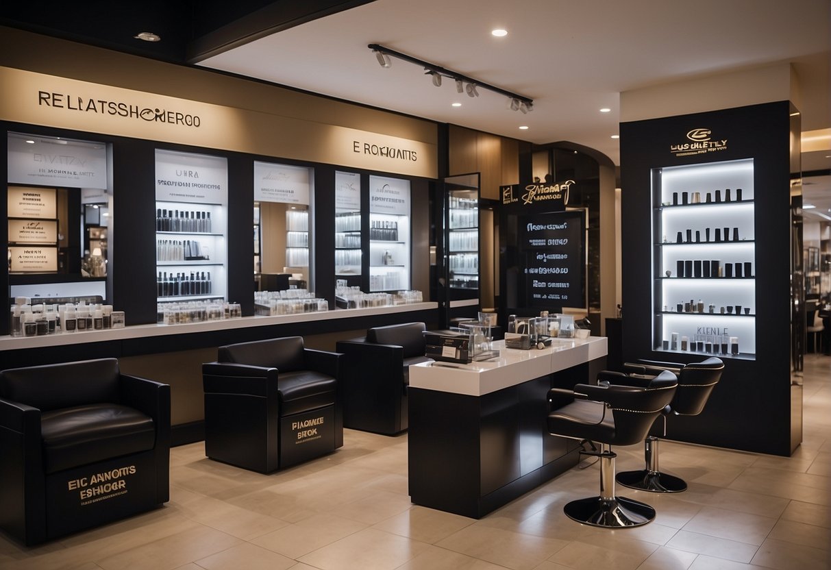 A salon display with a sign promoting eyelash extension promotions in Singapore, with a list of frequently asked questions