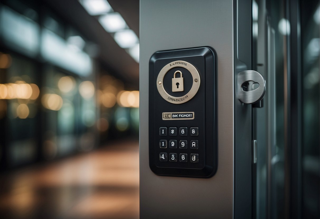 A digital lock surrounded by frequently asked questions signs in Singapore