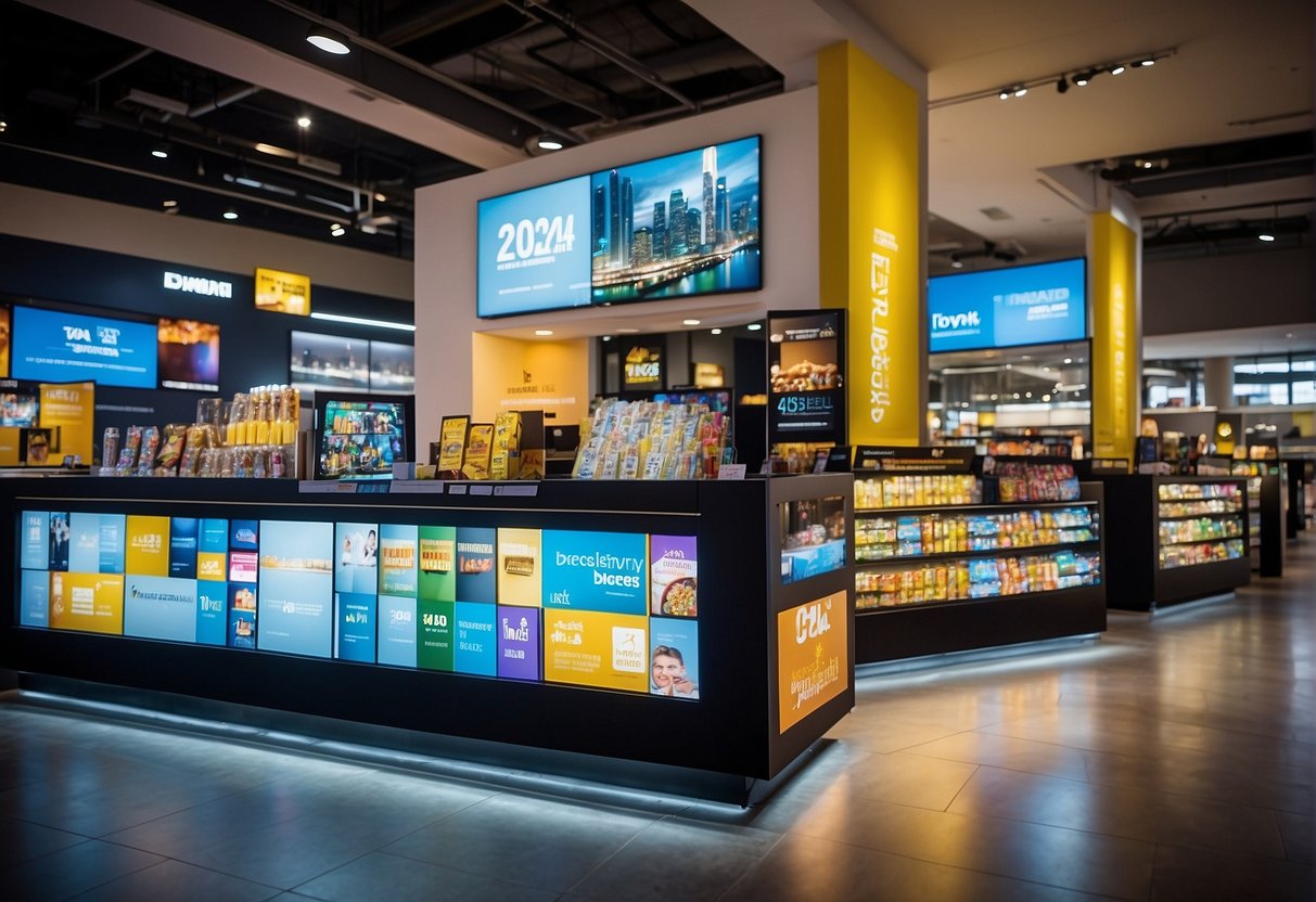 Brightly lit display of 2024 exclusive promotions at Excel Promotions Singapore. Various products and offers showcased
