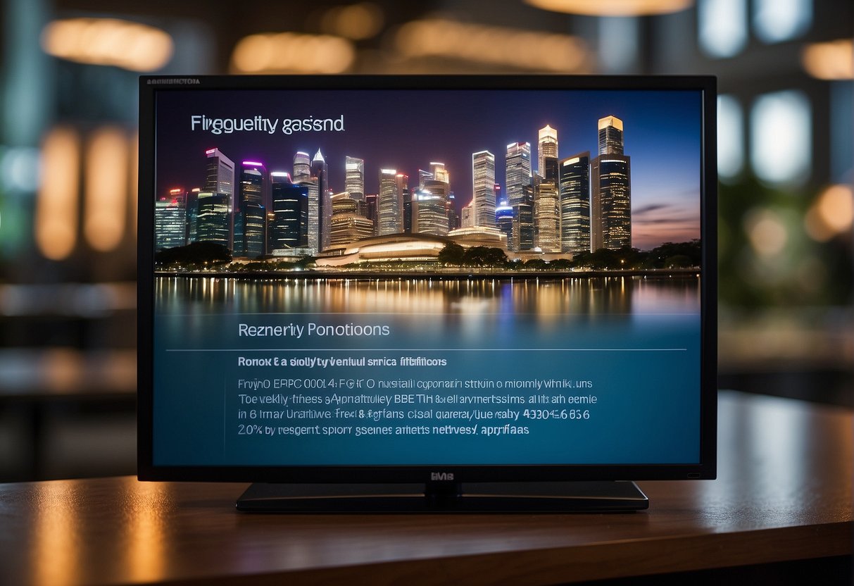A TV screen displaying "Frequently Asked Questions" promotions in Singapore