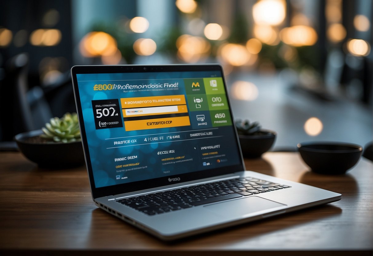 A laptop displaying "Exclusive Online Deals g2000 promotions Singapore" with a promotional banner and discount offers