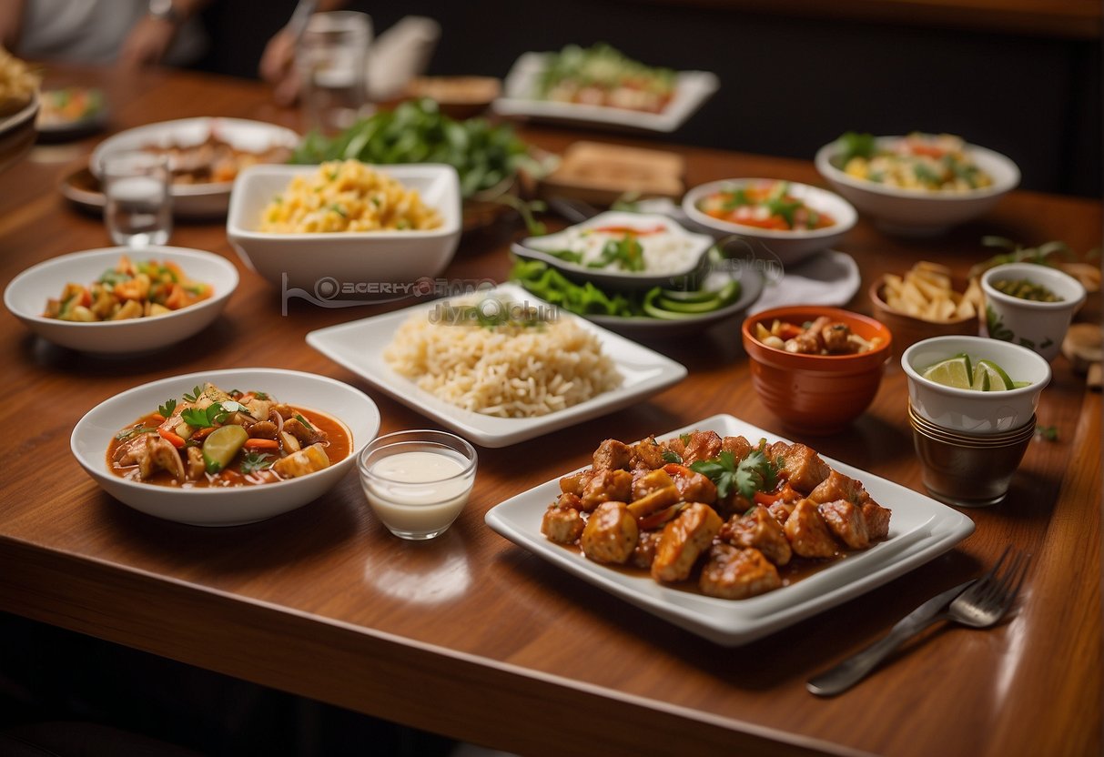 A table at Gerry's Grill adorned with Filipino dishes and promotional materials for 2024. The restaurant's logo prominently displayed