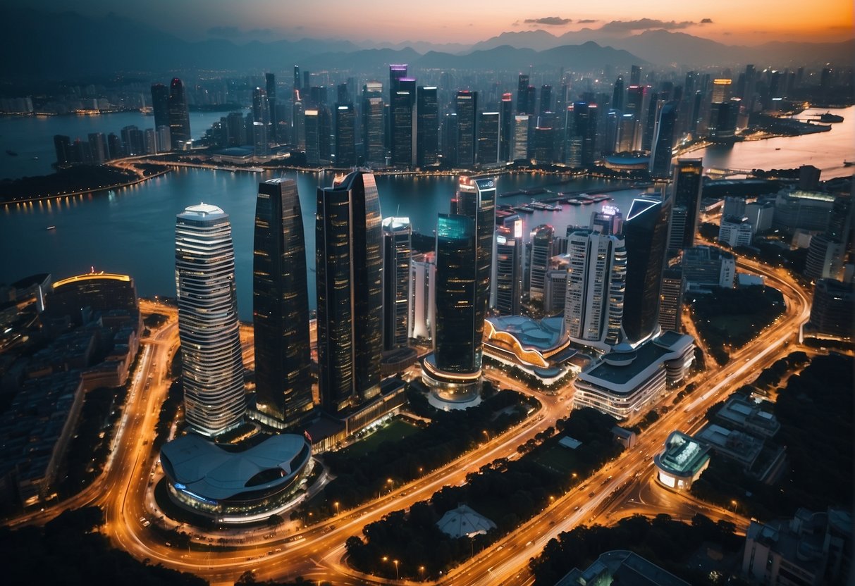 A vibrant cityscape with iconic landmarks and bustling streets, showcasing the dynamic energy of Nex Promotions Singapore