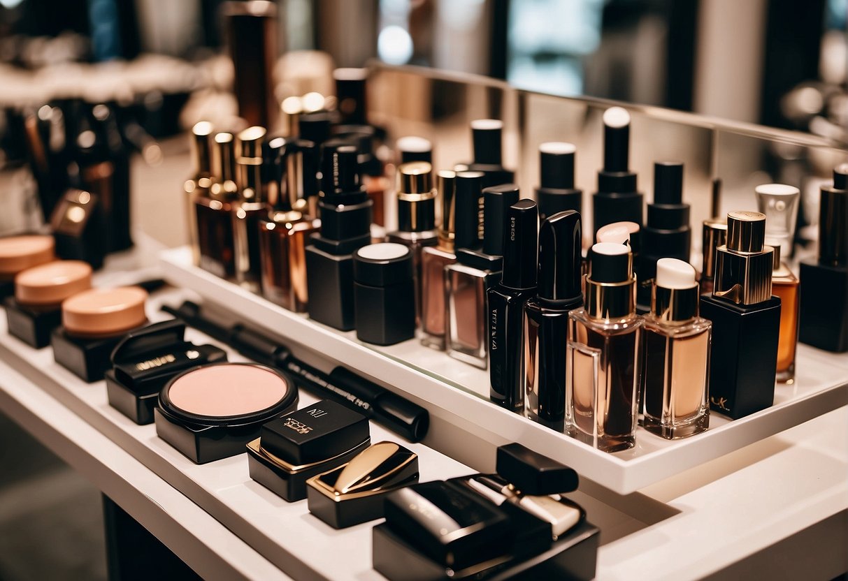 Various accessories and cosmetics displayed with discounted price tags at FashionValet promotions in Singapore