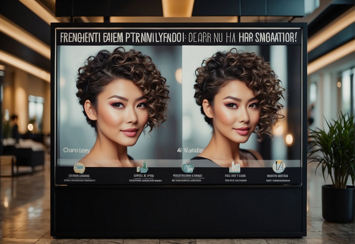 A salon display board featuring "Frequently Asked Questions" about hair perm promotions in Singapore