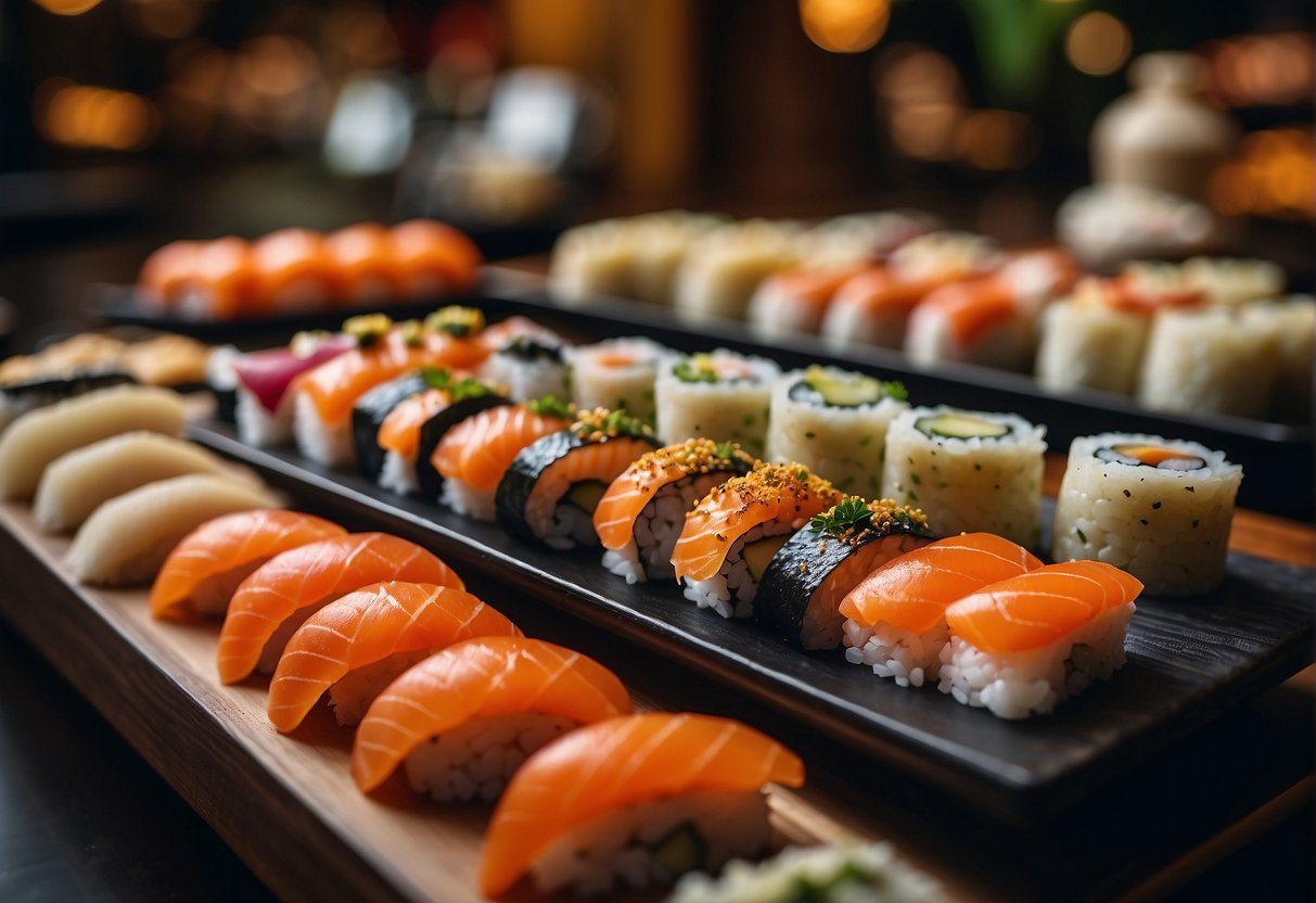 A display of exquisite sushi and delicacies at Kaeden Cafe, showcasing the exclusive promotions in Singapore