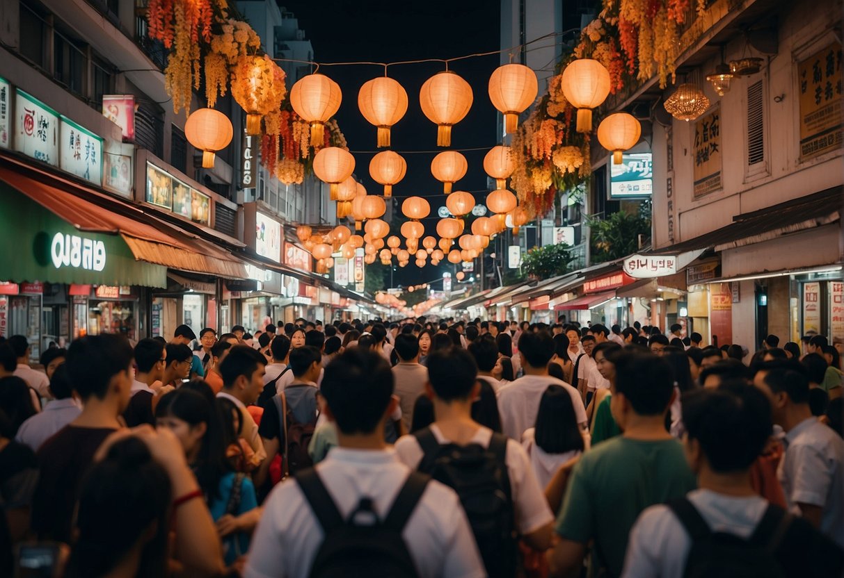 The vibrant lights of Ichangi Promotions in Singapore illuminate the bustling streets, drawing in crowds with its colorful displays and lively atmosphere