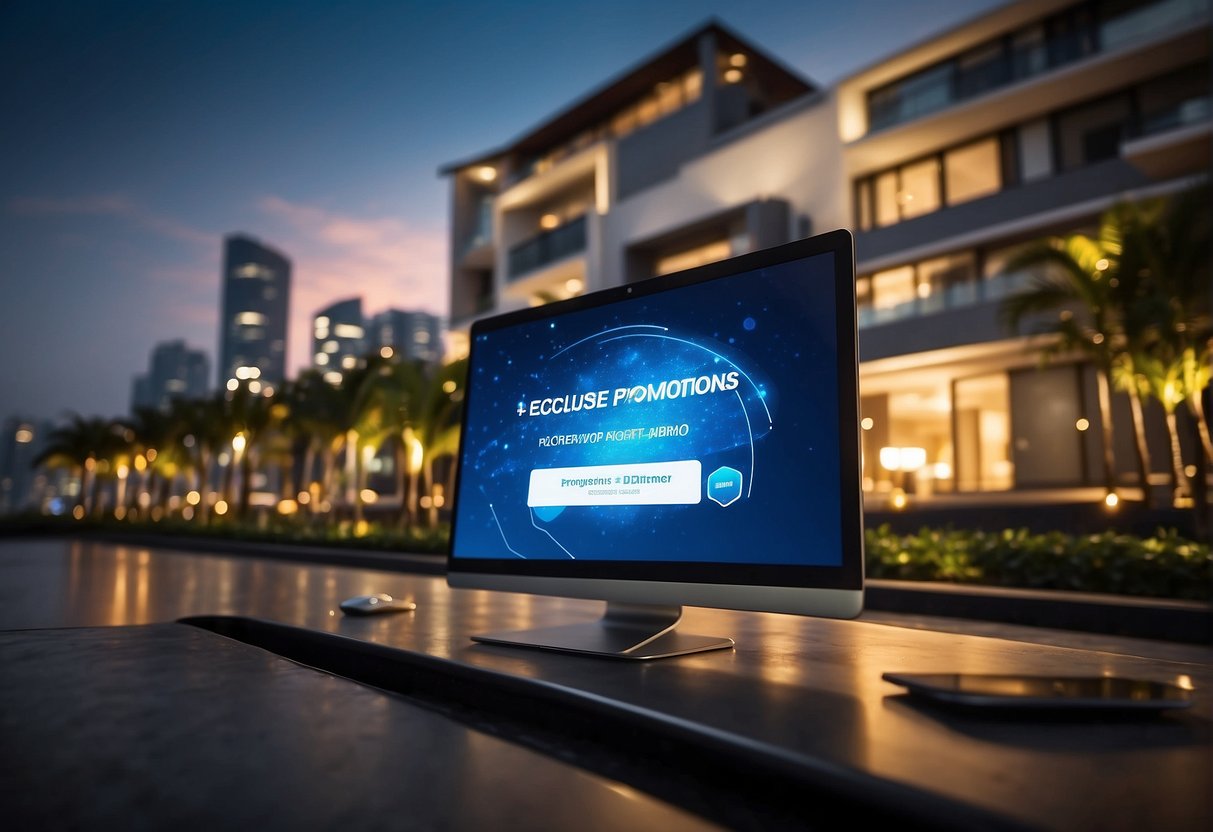 A glowing hotspot shield with "Exclusive Promotions 2024" text in Singapore setting