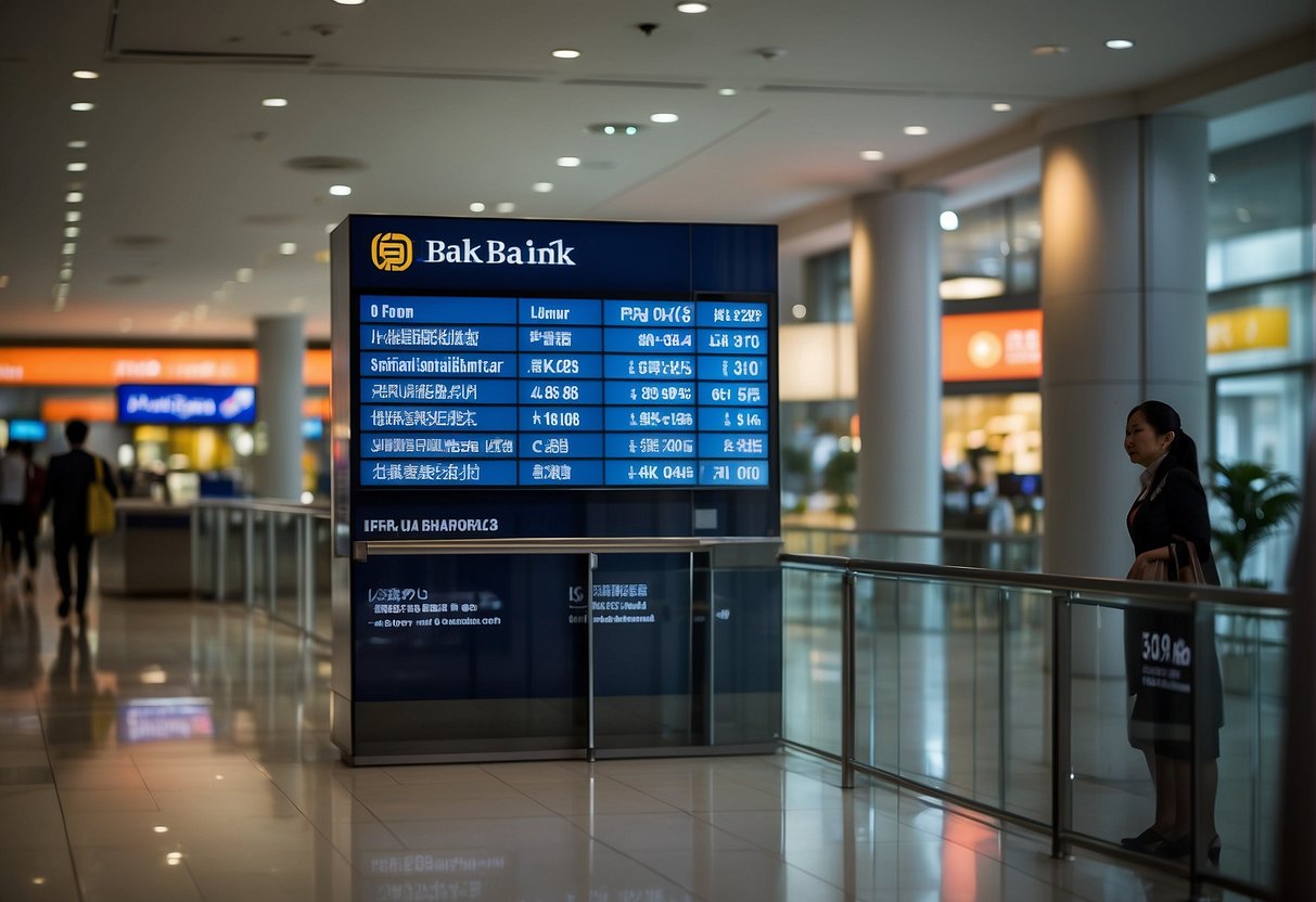A bank's promotional display showcasing high interest rates for savings and long-term deposits in Singapore
