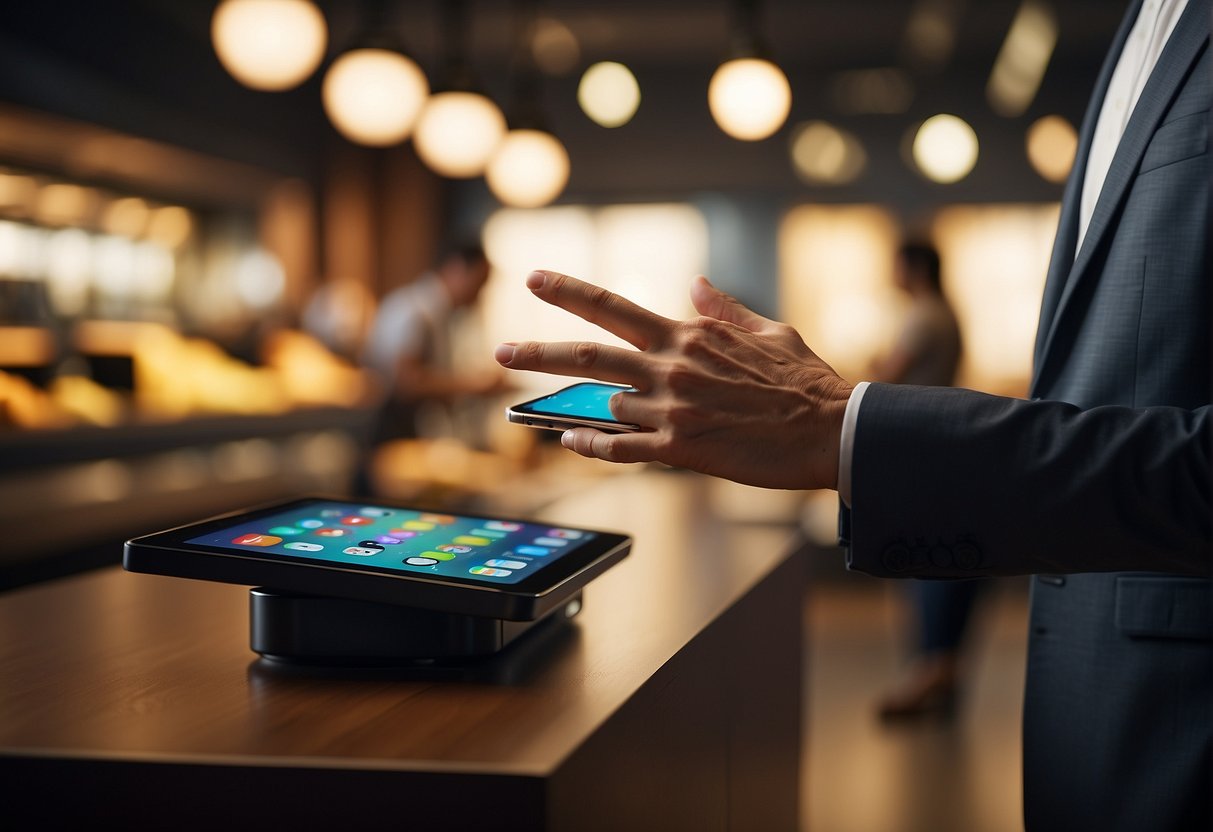 A hand reaches out to switch to an apple, with exclusive offers and promotions displayed in the background