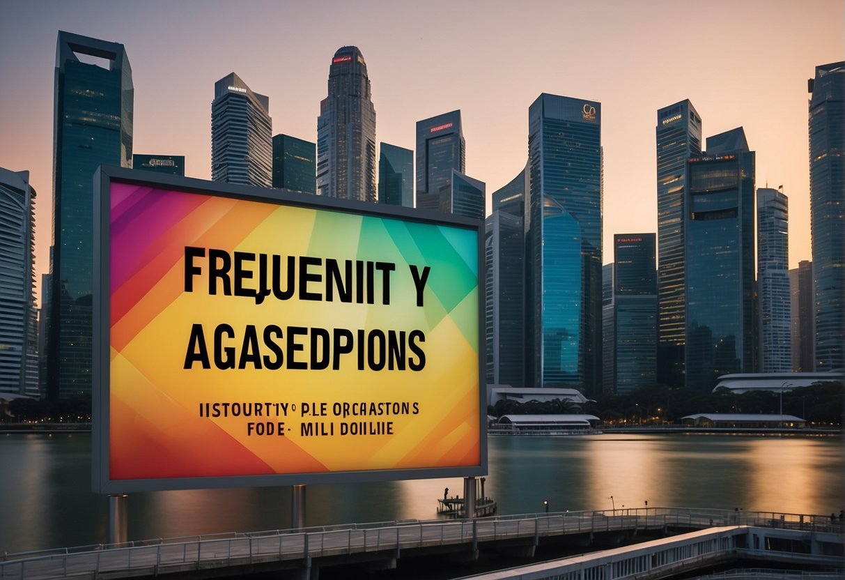 A colorful banner with bold text "Frequently Asked Questions" and "Interest Rate Promotions Singapore" displayed against a backdrop of the Singapore skyline