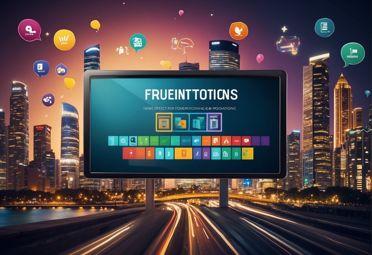 A colorful banner with "Frequently Asked Questions" and "Switch Promotions Singapore" text, surrounded by vibrant graphics and icons