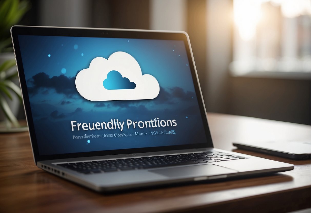 A laptop displaying "Frequently Asked Questions icloud promotions singapore" with a cloud icon and promotional text