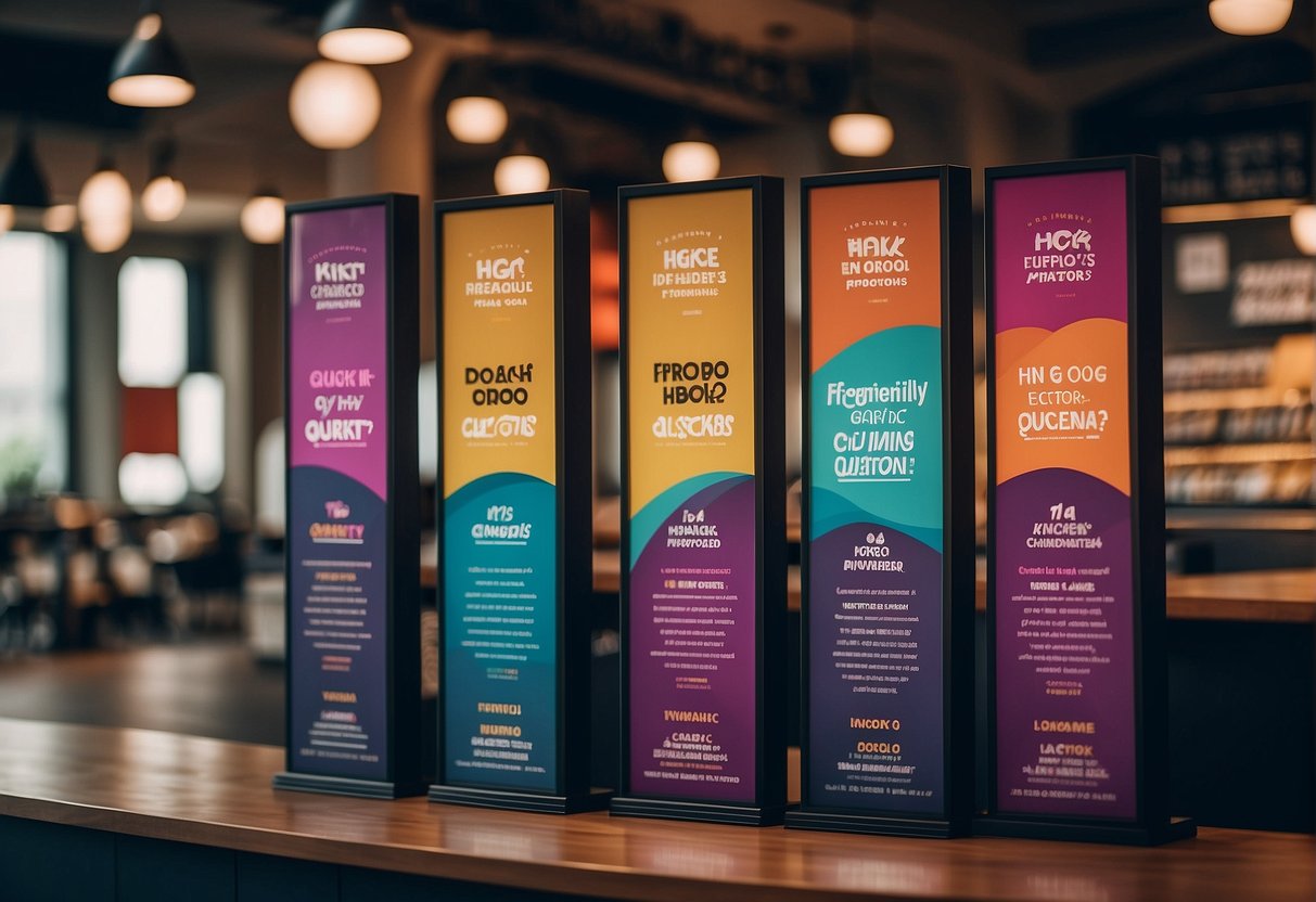 A vibrant display of "Frequently Asked Questions" banners and promotional materials at Dookki in Singapore