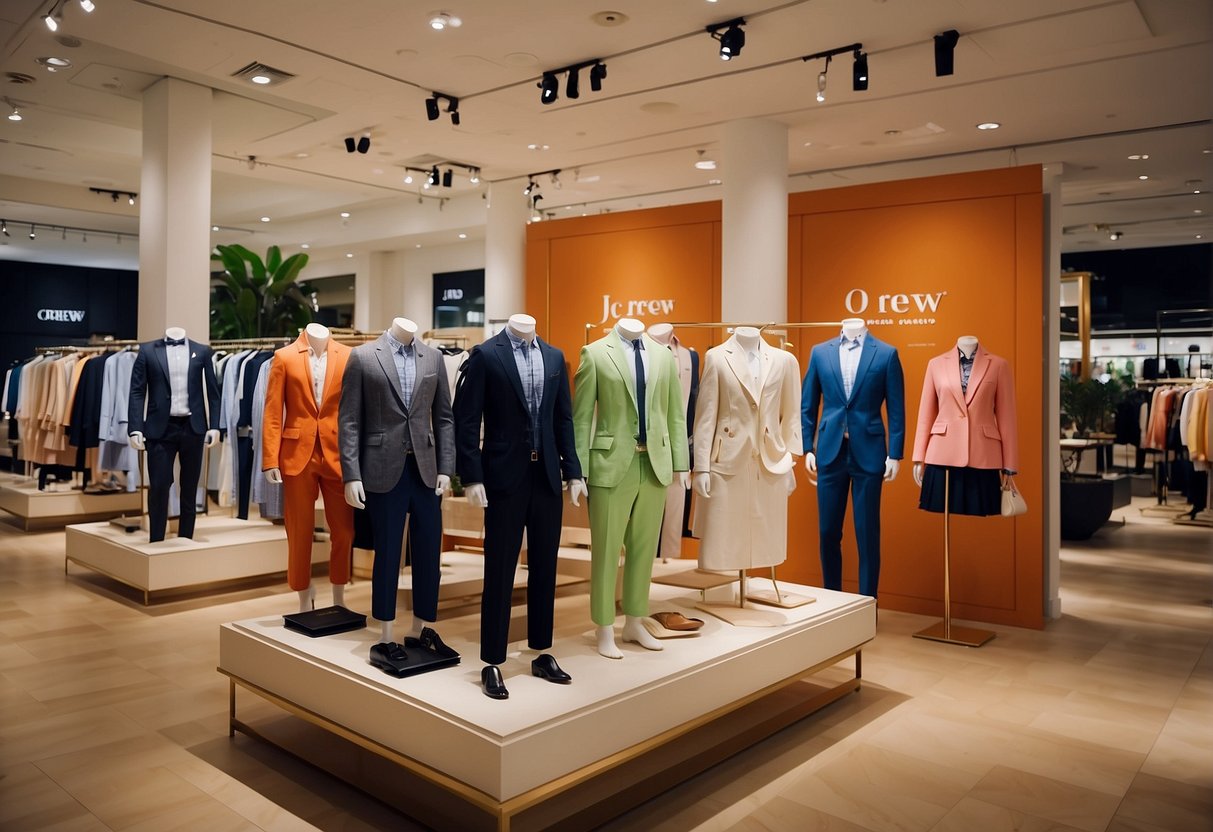 A colorful display of J.Crew promotions in Singapore, with bold signage and enticing offers
