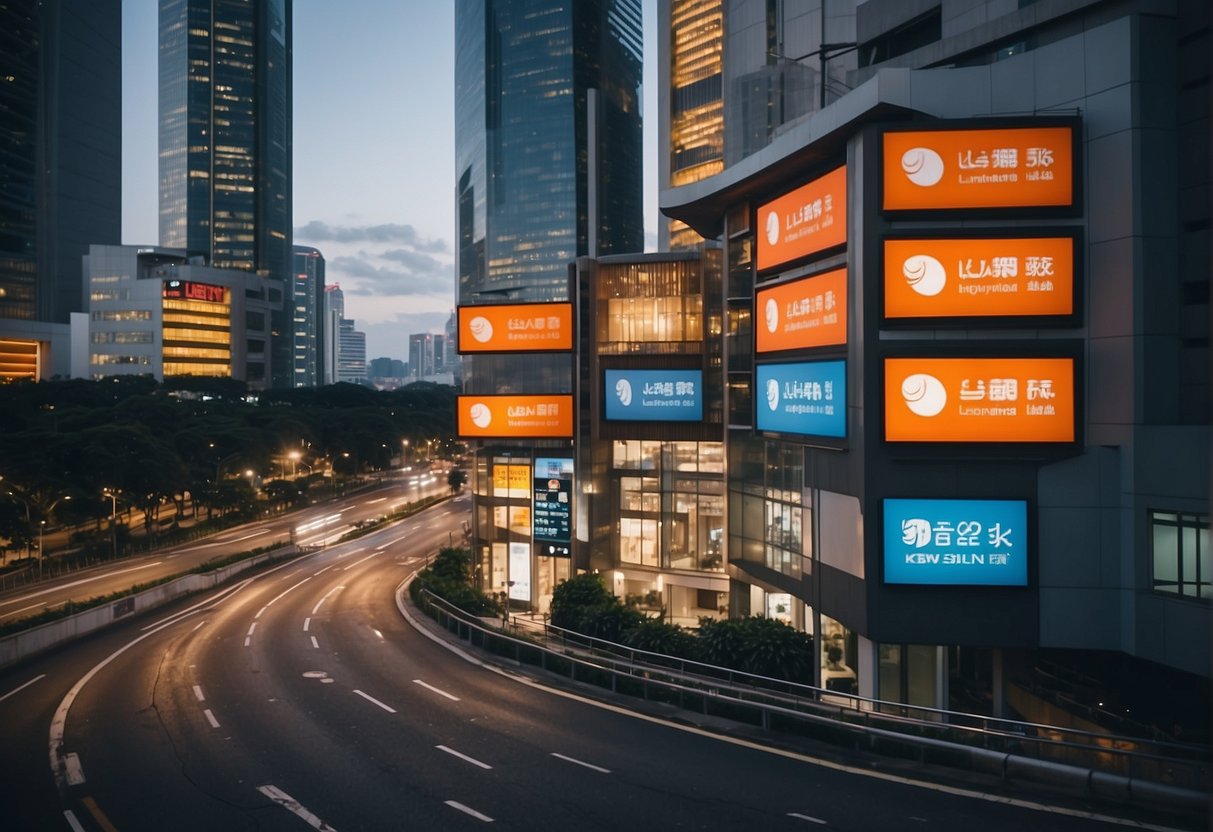 Bright cityscape with prominent LASIK clinic signage, surrounded by bustling streets and modern buildings in Singapore