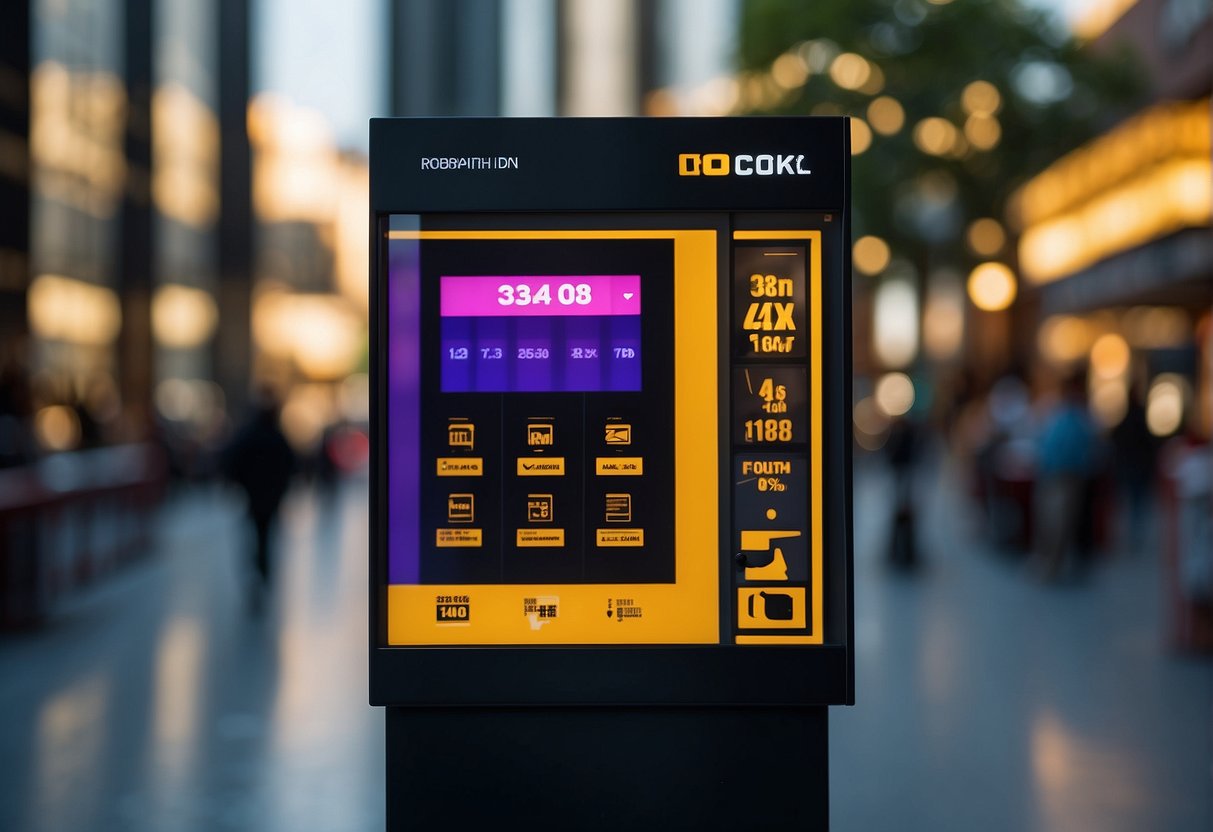 A digital lock display with promotional banners and discounts