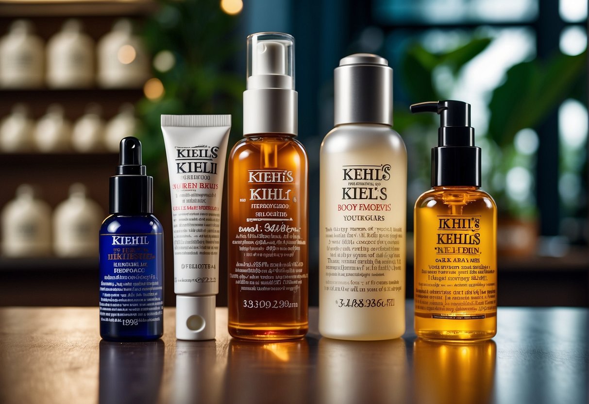 A display of Kiehl's latest promotions in Singapore, featuring various skincare products and special offers