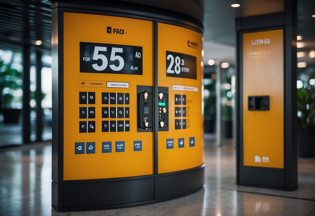 A vibrant digital lock display with FAQ signage in Singapore