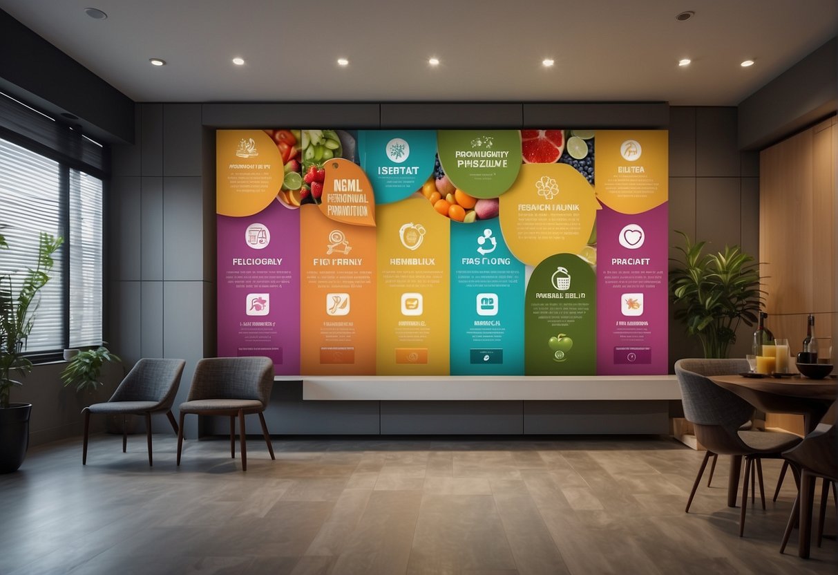 A colorful banner with "Frequently Asked Questions vita health promotions singapore" displayed prominently, surrounded by various health and wellness symbols