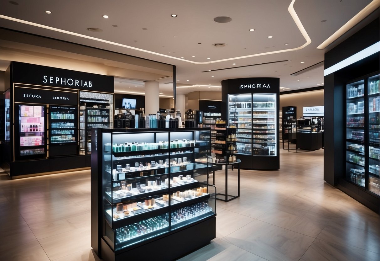 Sephora Lab Series promotions in Singapore: vibrant displays, sleek product showcases, and excited customers exploring exclusive offers