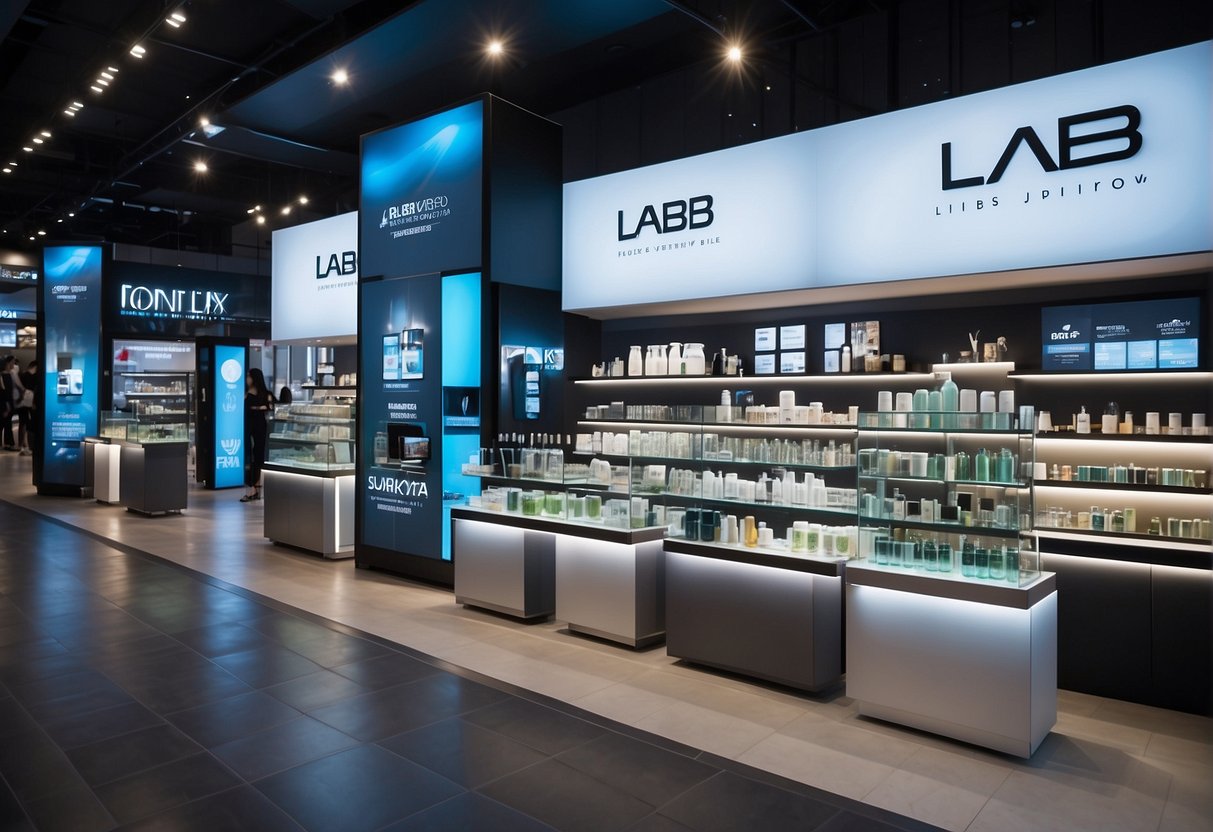 Lab Series promotions in Singapore: Fashion Brands' Beauty Deals. Display of skincare products with promotional signs and logos