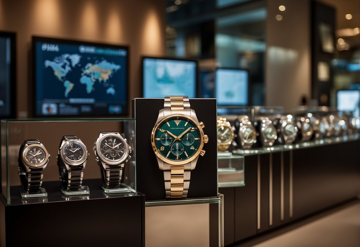 A watch display featuring "Frequently Asked Questions" about Watches of Switzerland Singapore promotions