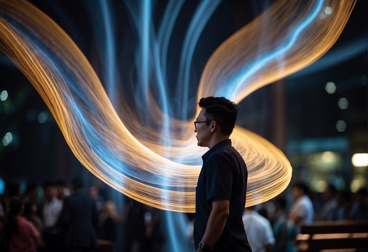A glowing, swirling vortex of energy drains the mana from the surroundings, while a judge in Singapore announces promotions