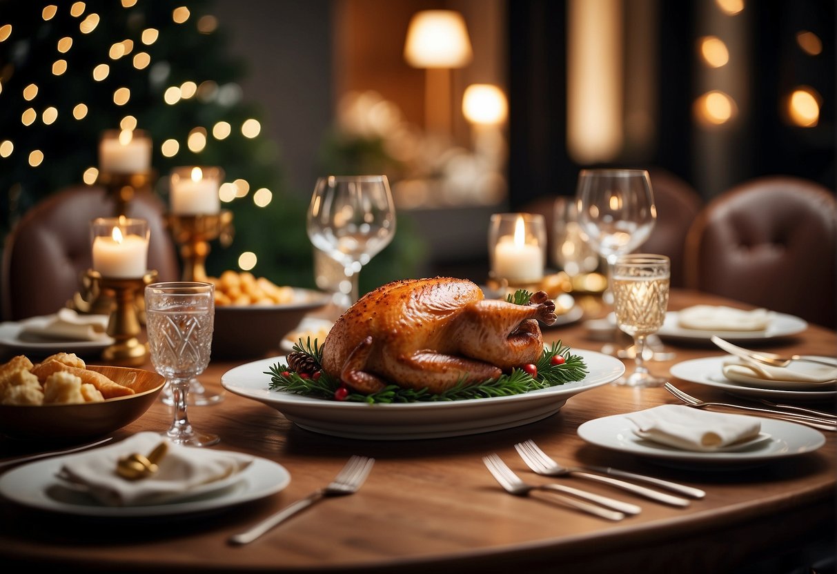A beautifully decorated dining table with festive Christmas dinner promotions displayed in Singapore