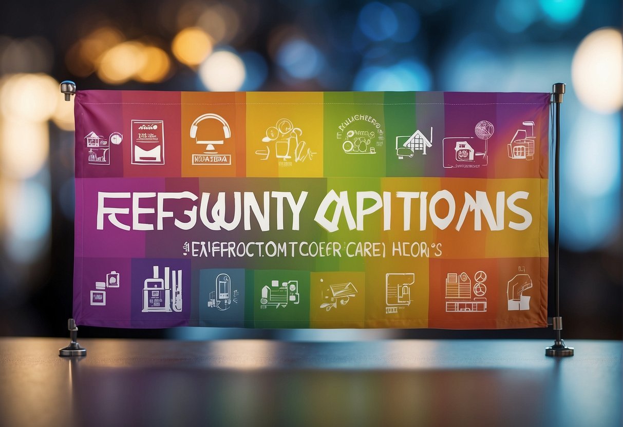 A colorful banner with "Frequently Asked Questions" and "geneco promotions singapore" text, surrounded by happy customers and eco-friendly symbols