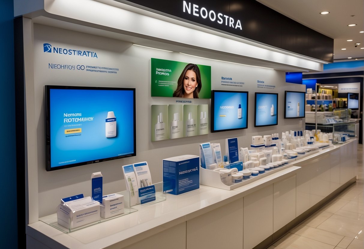 A display of Neostrata promotions in Singapore, featuring various products and attractive offers