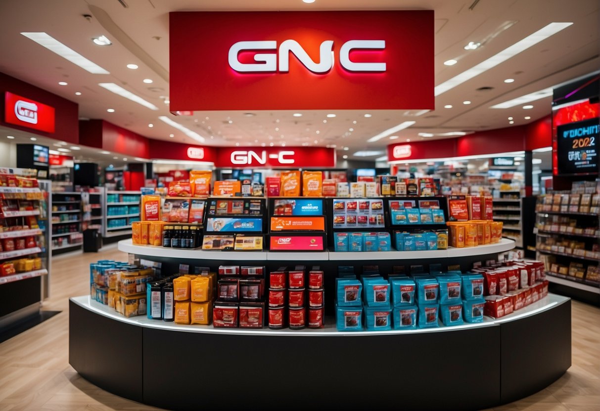 A vibrant display of Exclusive 2024 Promotions at GNC Singapore, featuring prominent branding and enticing offers