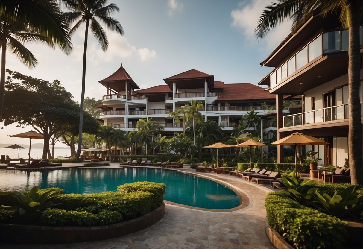 A luxurious beachfront resort in Batam, Indonesia, with promotional materials being distributed in Singapore