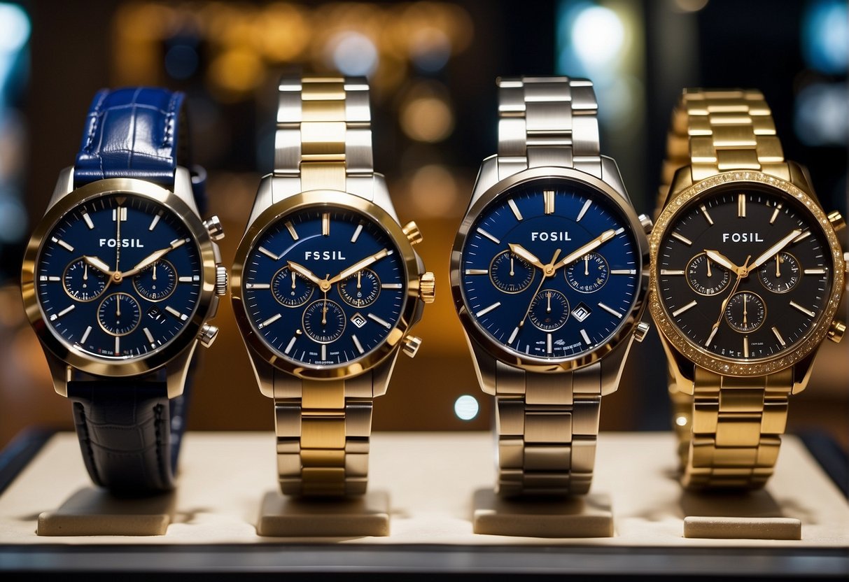 Luxury watches displayed with exclusive promotions at Fossil store in Singapore