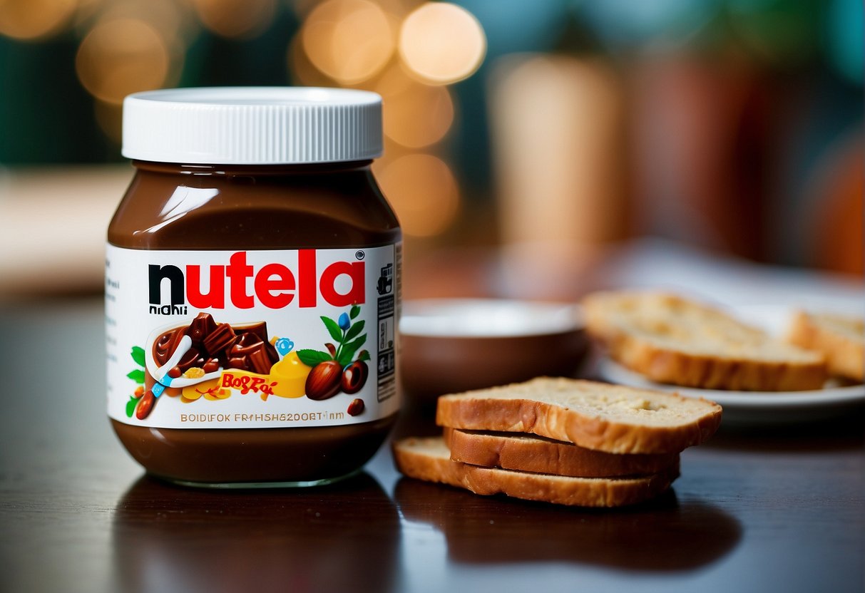 A jar of Nutella surrounded by promotional materials in a Singaporean setting