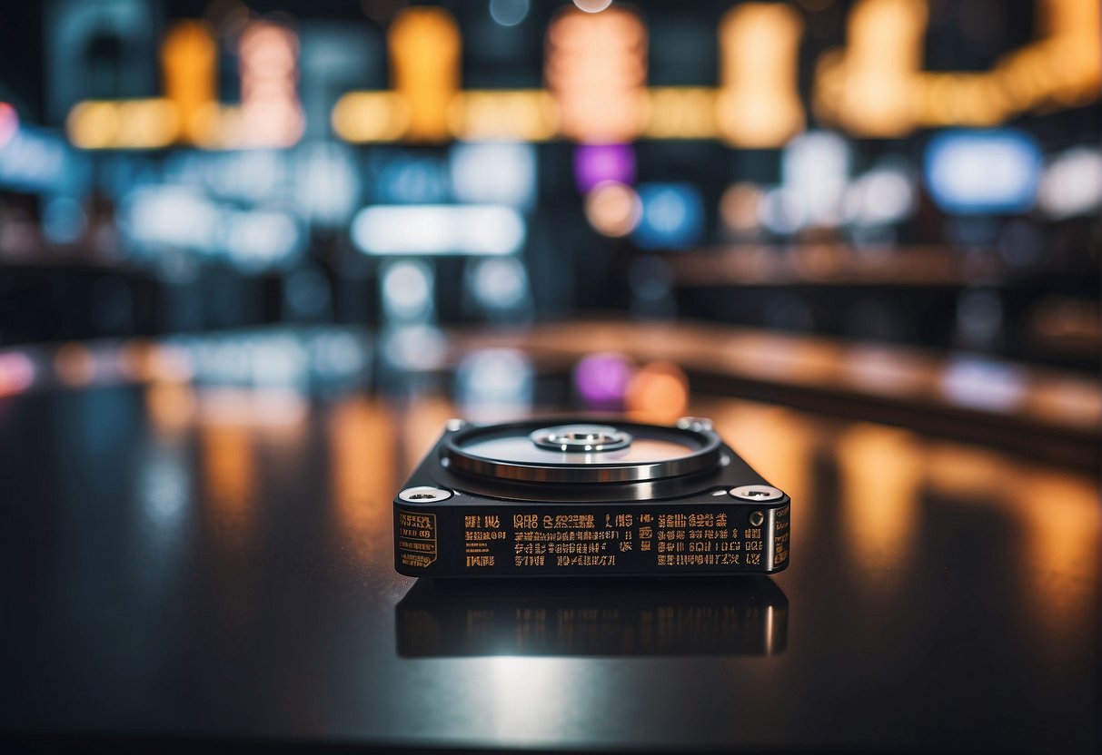 A hard disk surrounded by promotional banners and discounts in Singapore