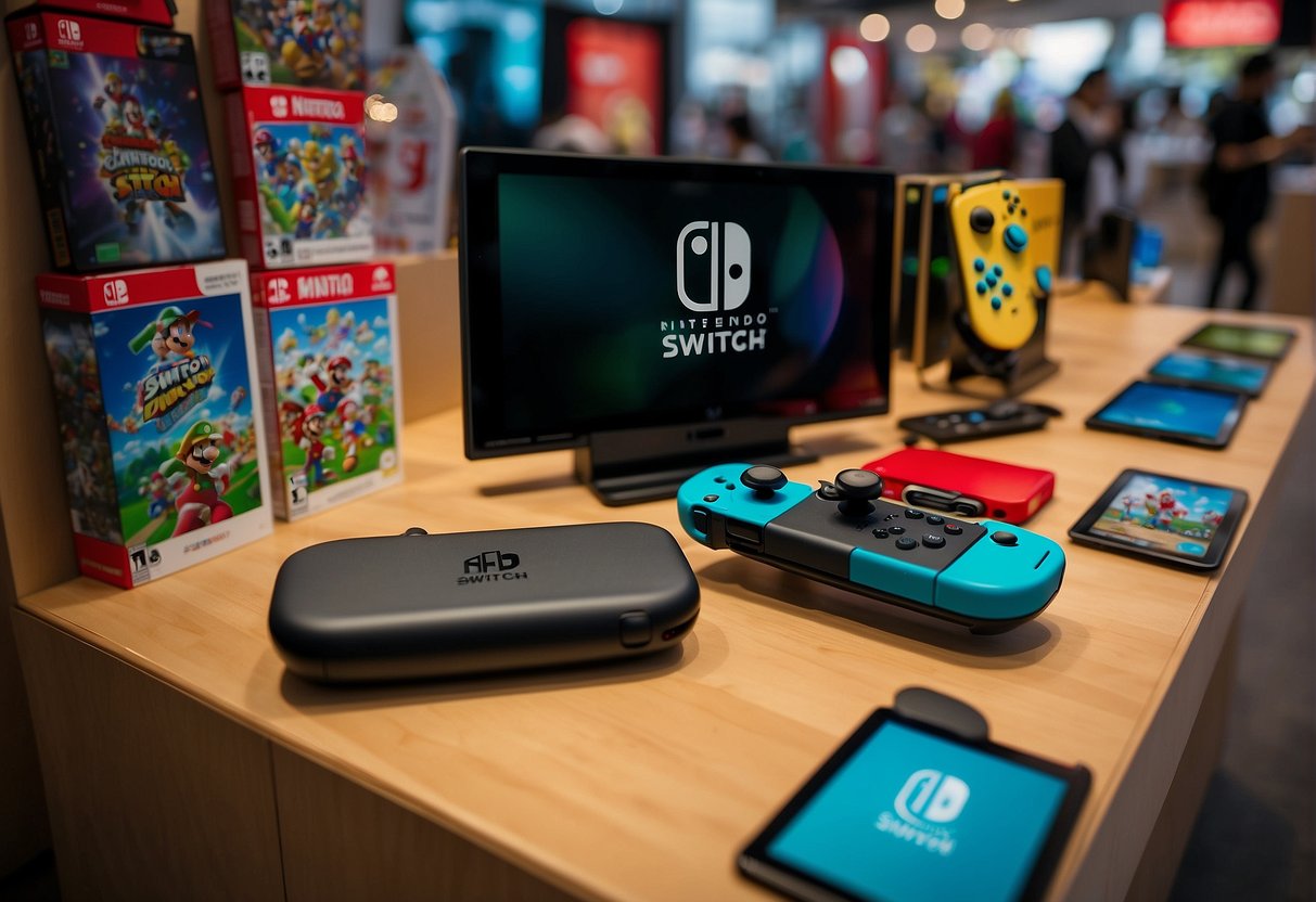 A colorful display of Nintendo Switch promotions in Singapore, showcasing details and redemption options