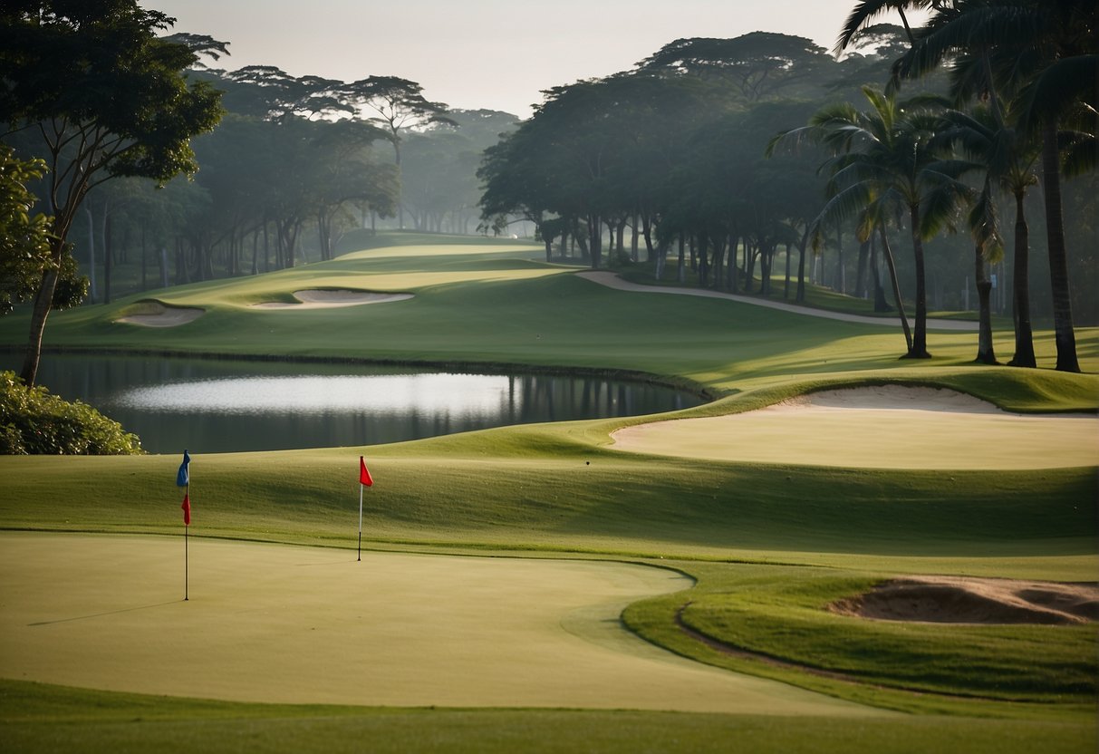 A golf course with promotional banners and signage in Singapore