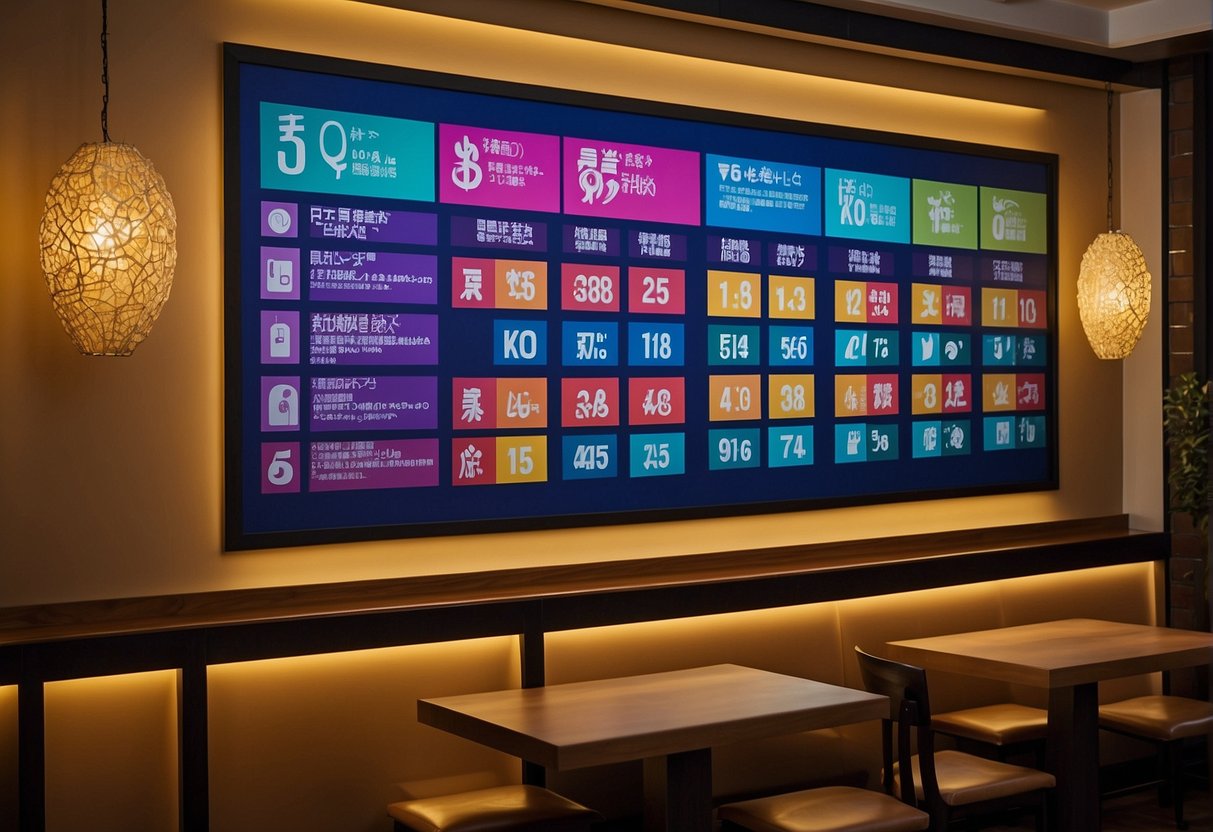 A colorful promotional display at Haidilao restaurant in Singapore. The sign prominently features "Frequently Asked Questions" about ongoing promotions