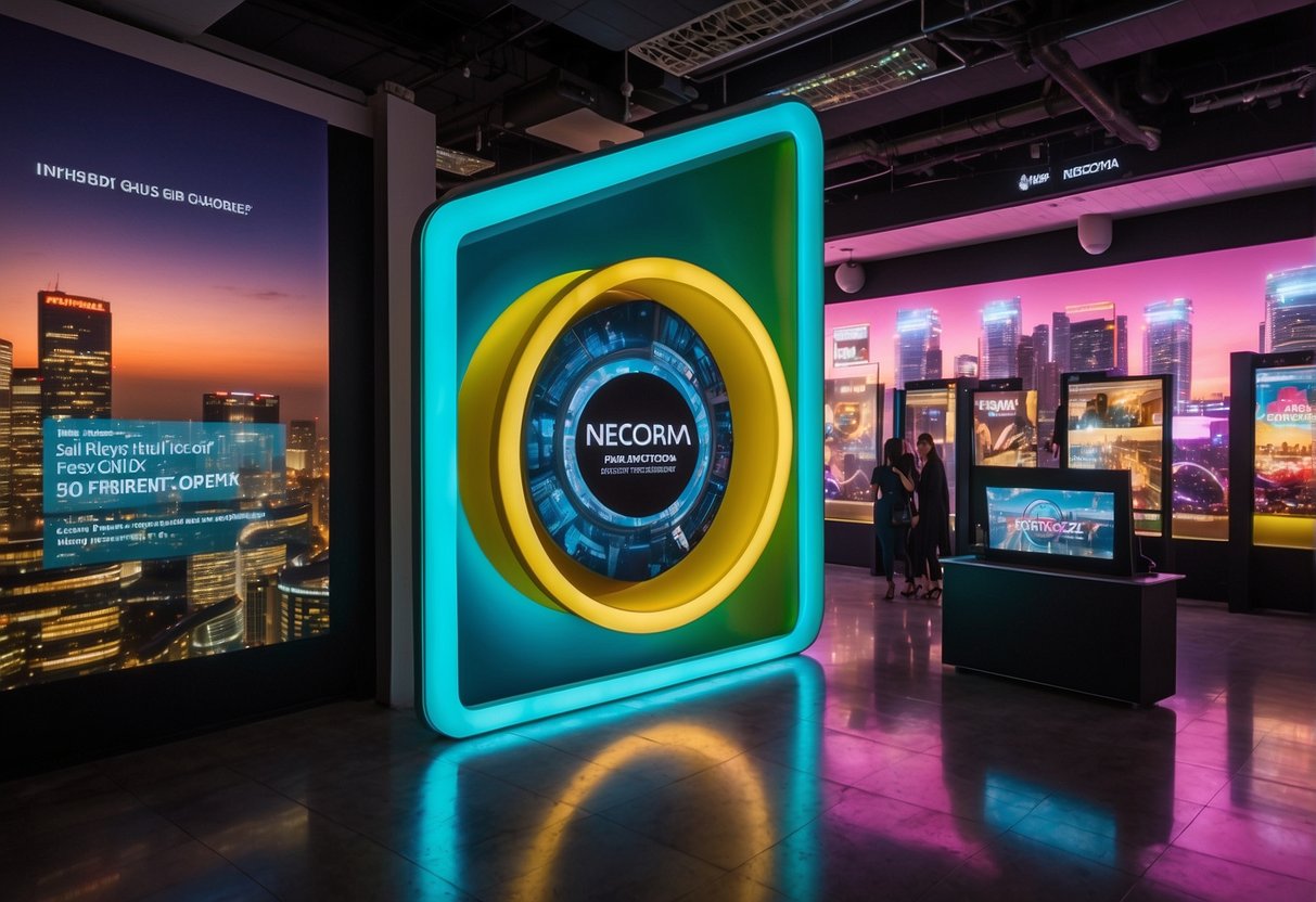 A bright and colorful promotional display featuring Necrozma GX in Singapore, with bold text highlighting "Frequently Asked Questions."
