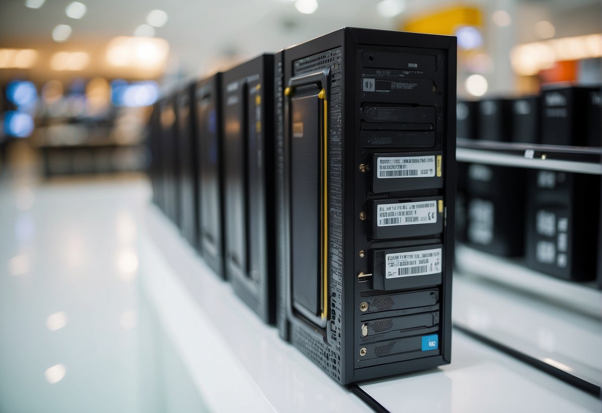 A computer store display featuring hard disk promotions in Singapore