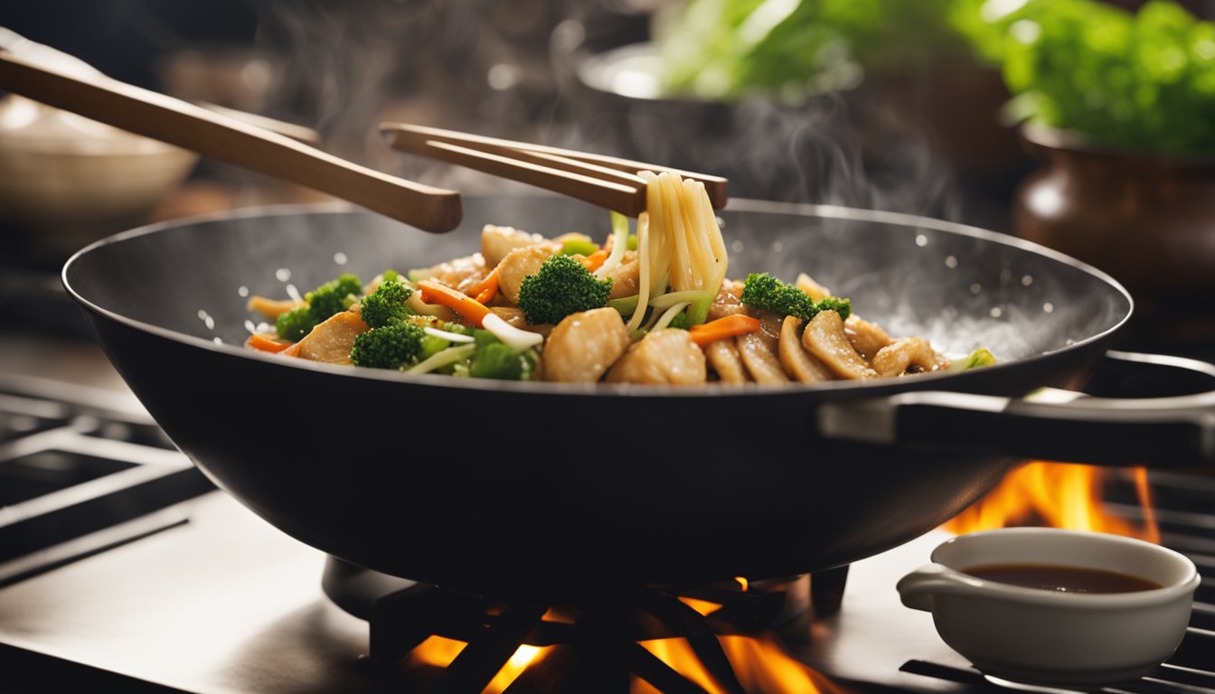 A wok sizzles as a chef stir-fries whole fish with ginger, garlic, and soy sauce, creating a fragrant and flavorful dish