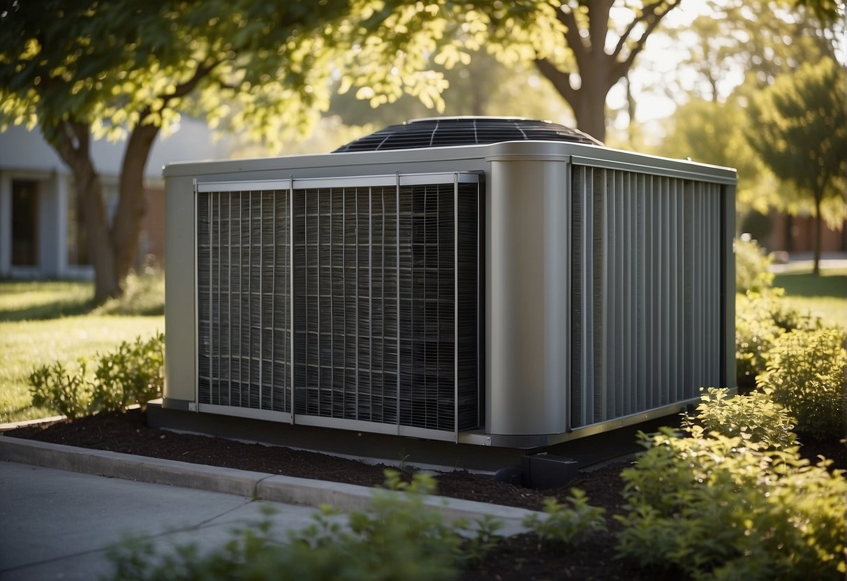 A well-insulated building with sealed ductwork, efficient air filters, and properly sized HVAC units. Outdoor shading and landscaping also contribute to energy efficiency