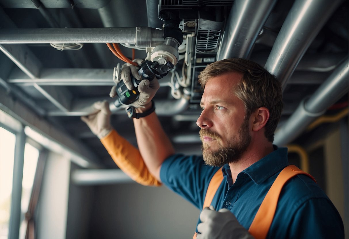 A technician carefully selects and installs energy-efficient HVAC components in a well-ventilated, insulated space. Proper sizing, ductwork, and controls are crucial