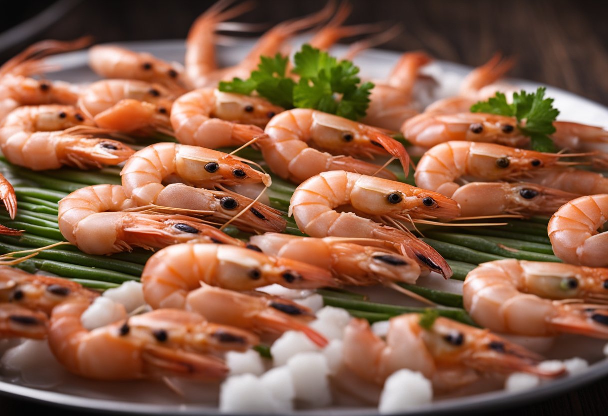 Prawns being selected and cleaned, then prepared for cooking