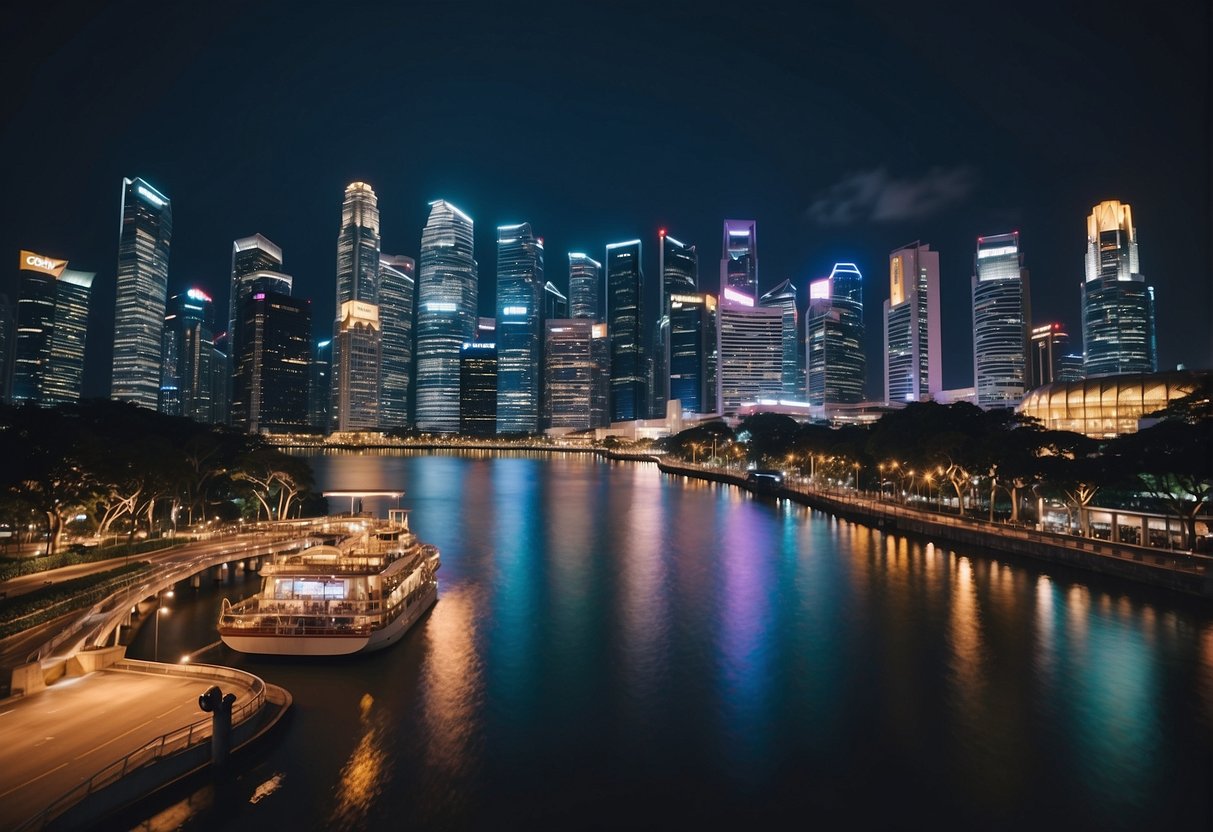 A vibrant cityscape with iconic landmarks and bustling streets, showcasing the energy and diversity of Singapore